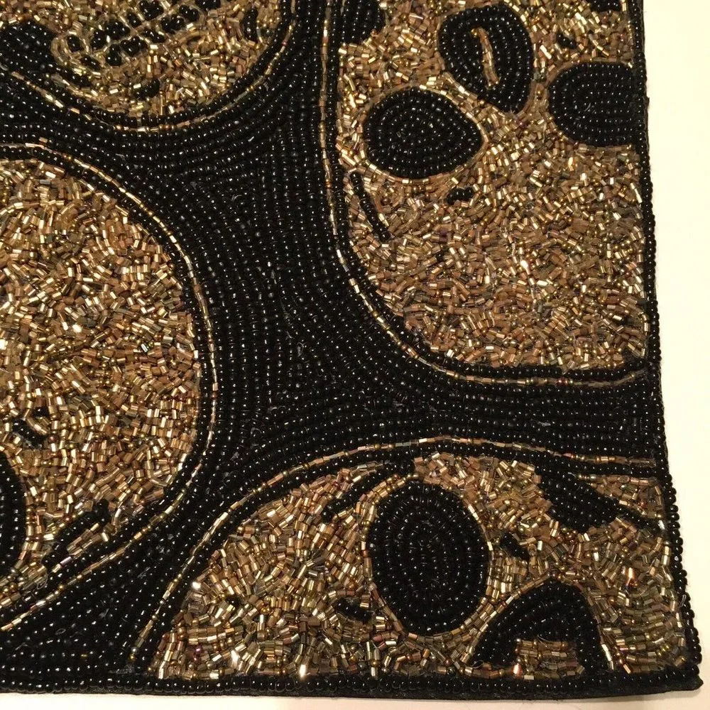 Nicole Miller Halloween Beaded Gold Skull Table Runner Centerpiece Designer